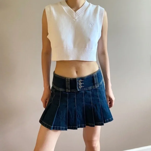 Vintage y2k low rise pleated denim mini skirt - Picture 2 of 5